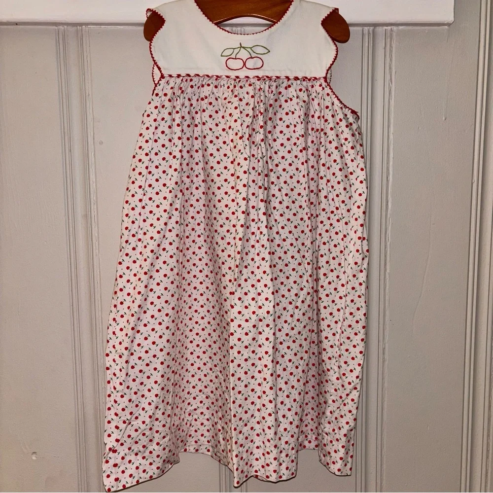Cherry print shadow embroidered sleeveless dress back to school picnic summer